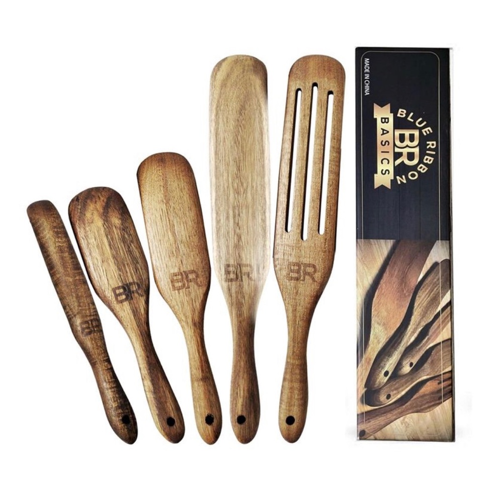 5 Modern Acacia Wood Spurtle (Spatula) Set Cooking Utensils